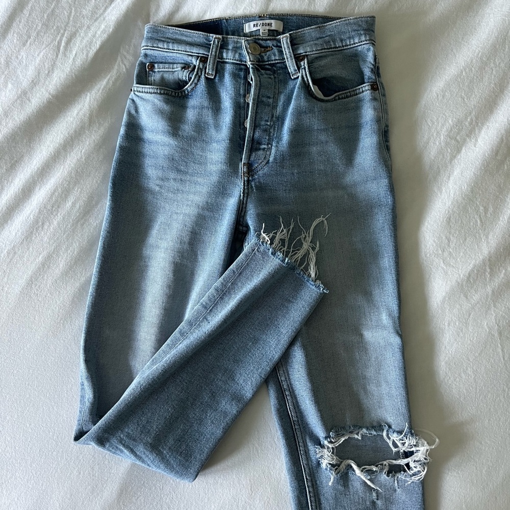 Re/done high rise stove pipe jeans
